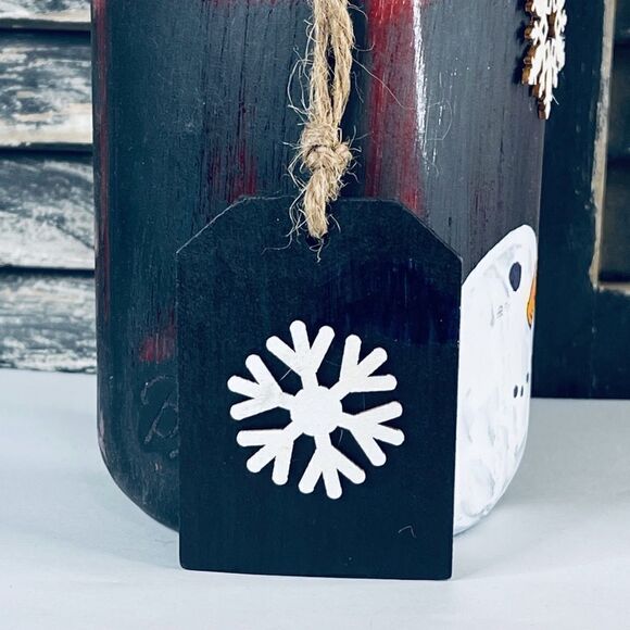 Hand Painted Snowman Mason Jar-Quart, Let it Snow, Snowflake, Matte Black/Red - Picture 4 of 5